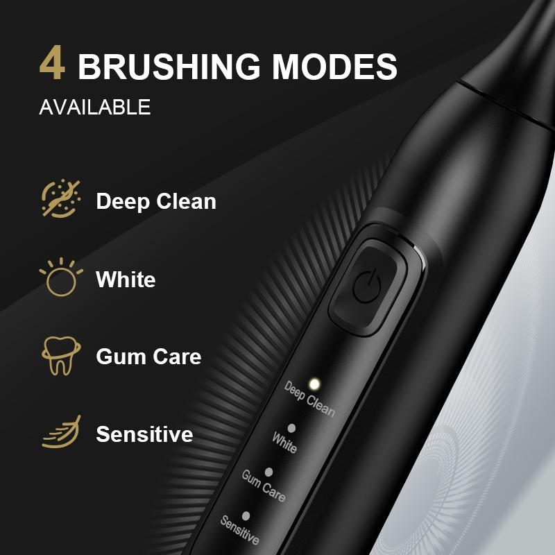 Electric toothbrushes for adults and children: rechargeable, comes with 2 brush heads, deep cleaning, smart timer, 4 adjustable modes, lightweight, waterproof
