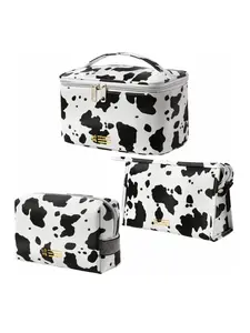Kawaii Cow Print Cosmetic Bag Set, Makeup Accessories, Alarge Capacity Cute Makeup Bags , Fall 2025 New Fashionable Travel Toiletry Bag for Women & Men, Basic Matching Washable and Waterproof for Daily & Back To School, Vanity Makeup Organizer