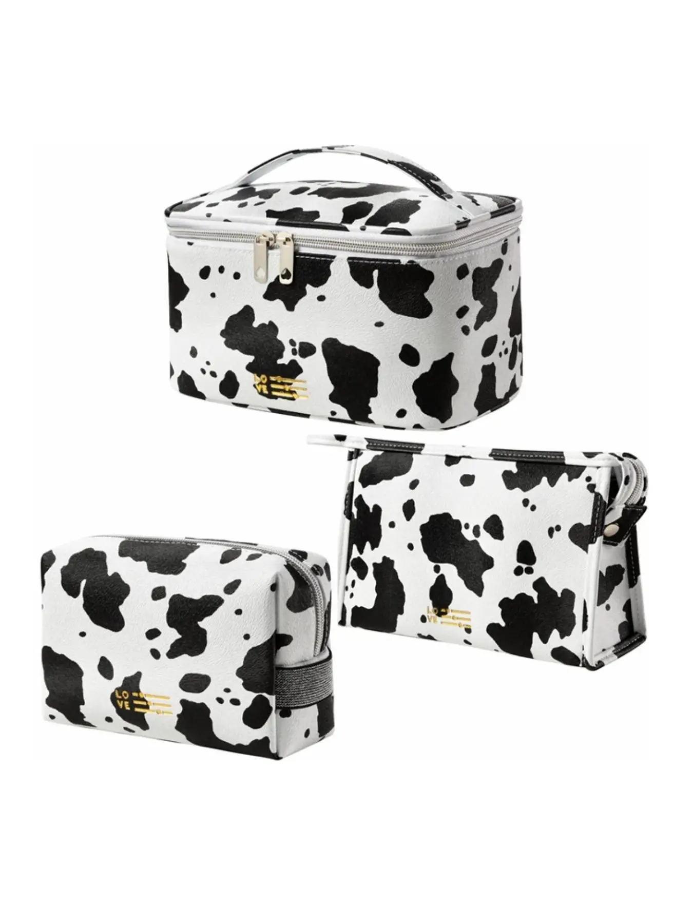 Kawaii Cow Print Cosmetic Bag Set, Makeup Accessories, Alarge Capacity Cute Makeup Bags , Fall 2025 New Fashionable Travel Toiletry Bag for Women & Me