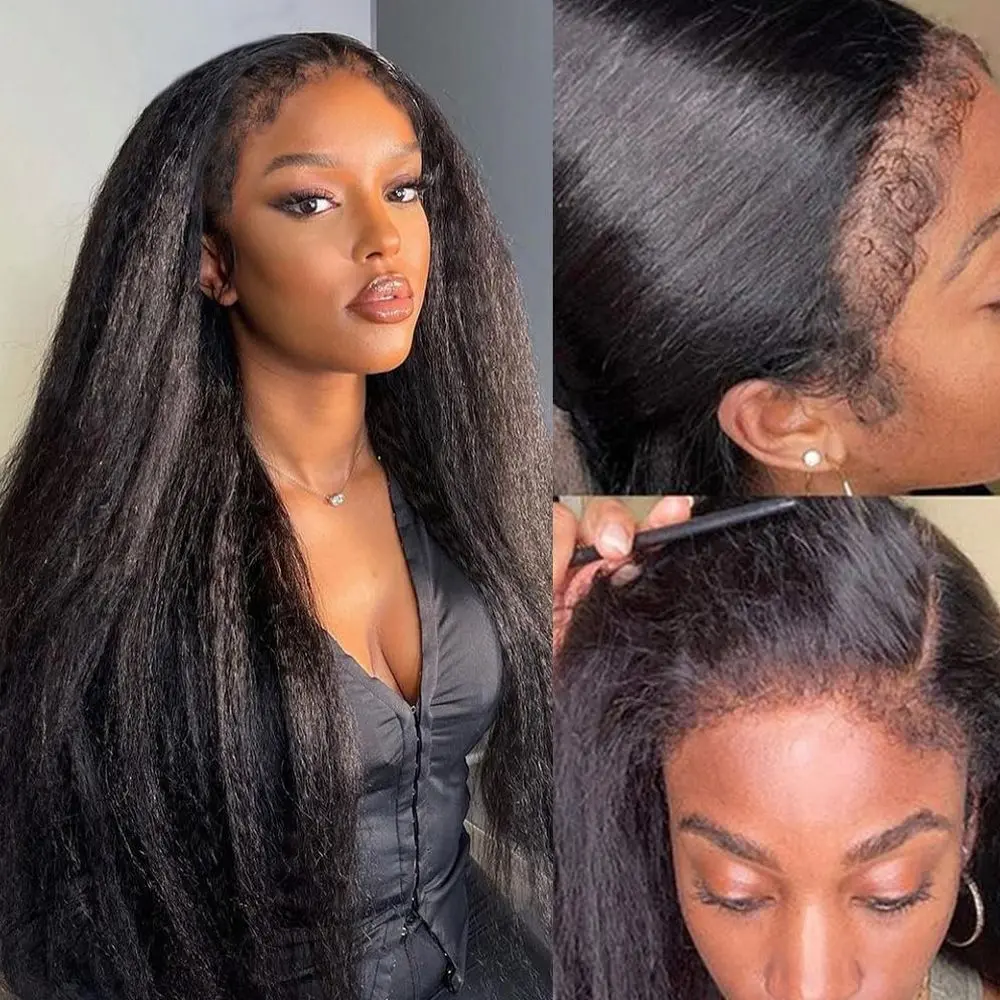 #SummerVibes Kisslove Hair 13x4 Lace Frontal Wig Kinky Straight Human Hair Wig With 4C Edges Natural Hairline Pre Plucked Glueless Wigs Wear & Go For Black Women