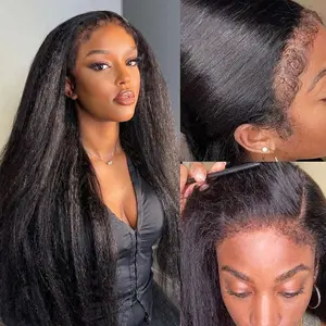 Kisslove Hair 13x4 Lace Frontal Wig Kinky Straight Human Hair Wig With 4C Edges Natural Hairline Pre Plucked Glueless Wigs Wear & Go For Black Women