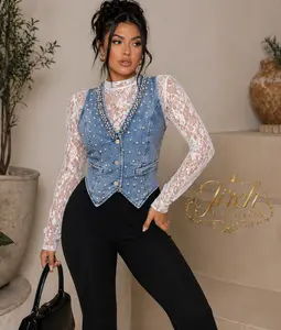 Rhinestone & Pearl Denim Vest