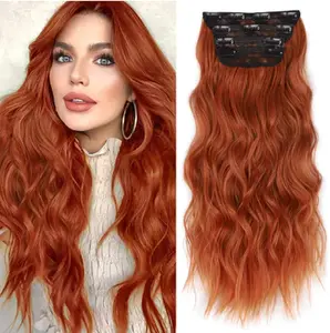 Clip in Long Wavy Synthetic Hair Extension 20 Inch 4PCS 180g Thick Hairpieces Fiber Double Weft Hair for Women