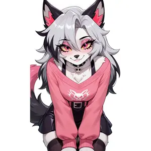 Cute Wolf Girl Vinyl Sticker for Laptops, Phone Cases & Water Bottles, Cozy Pink Aesthetic, Vibrant Colors, Glossy Finish, Perfect for Decorating Notebooks & Desks