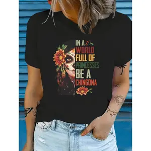 Vibrant Women's Mexican-Inspired Graphic Print T-Shirt Featuring Skull and Floral Design with Be a Chingona Empowerment Quote Short Sleeve Casual Top Breathable Regular Fit for Summer Spring and Fall