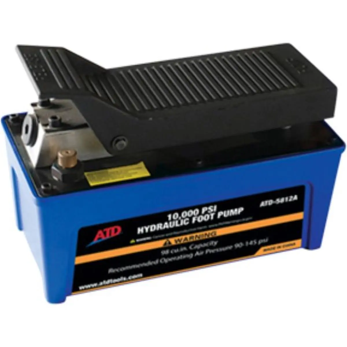 ATD Tools ATD-5812A 10000 PSI High-Strength Aluminum Hydraulic Foot Pump, Compact Design, 3 Pressure Relief Valves, Overload Safety Feature, Increased Oil Capacity for Home Improvement, Large Jobs, Pressure Relief Valve