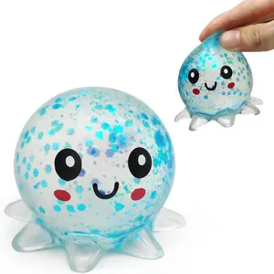 ZTATU Mini Octopus Toy Stress Balls for Adults (1PCS) Octopus Sea Animals Squishy Balls for Kids, Sensory Fidget Birthday Party Favors Stress Relief Toy Easter Basket Stuffers (Blue)