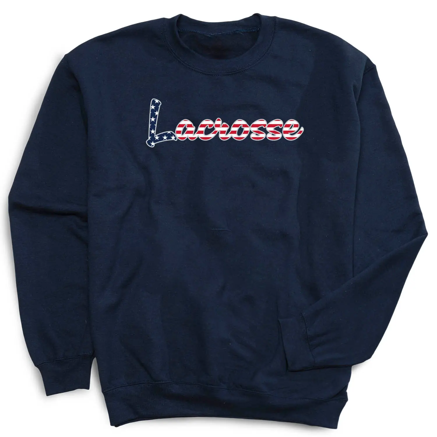 Men's Patriotic Print Star & Stripes Pattern Longsleeve Menswear Crew Neck Lacrosse Pullover Sweatshirt - Classic Fit, Midweight Fleece, Soft, Casual, Sporty Chic, Letter Design, Layerable, Hoodie Alternative, for Flag Players, Practices