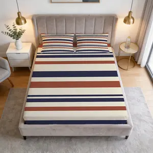 3-Piece Striped Pattern Fitted Sheet Set, Cozy Printed Pattern, Includes 1 Flat Sheet And 2 Pillowcases, Comfortable Bedding, Non-Slip Dust Cover, Suitable For Bedroom And Guest Room