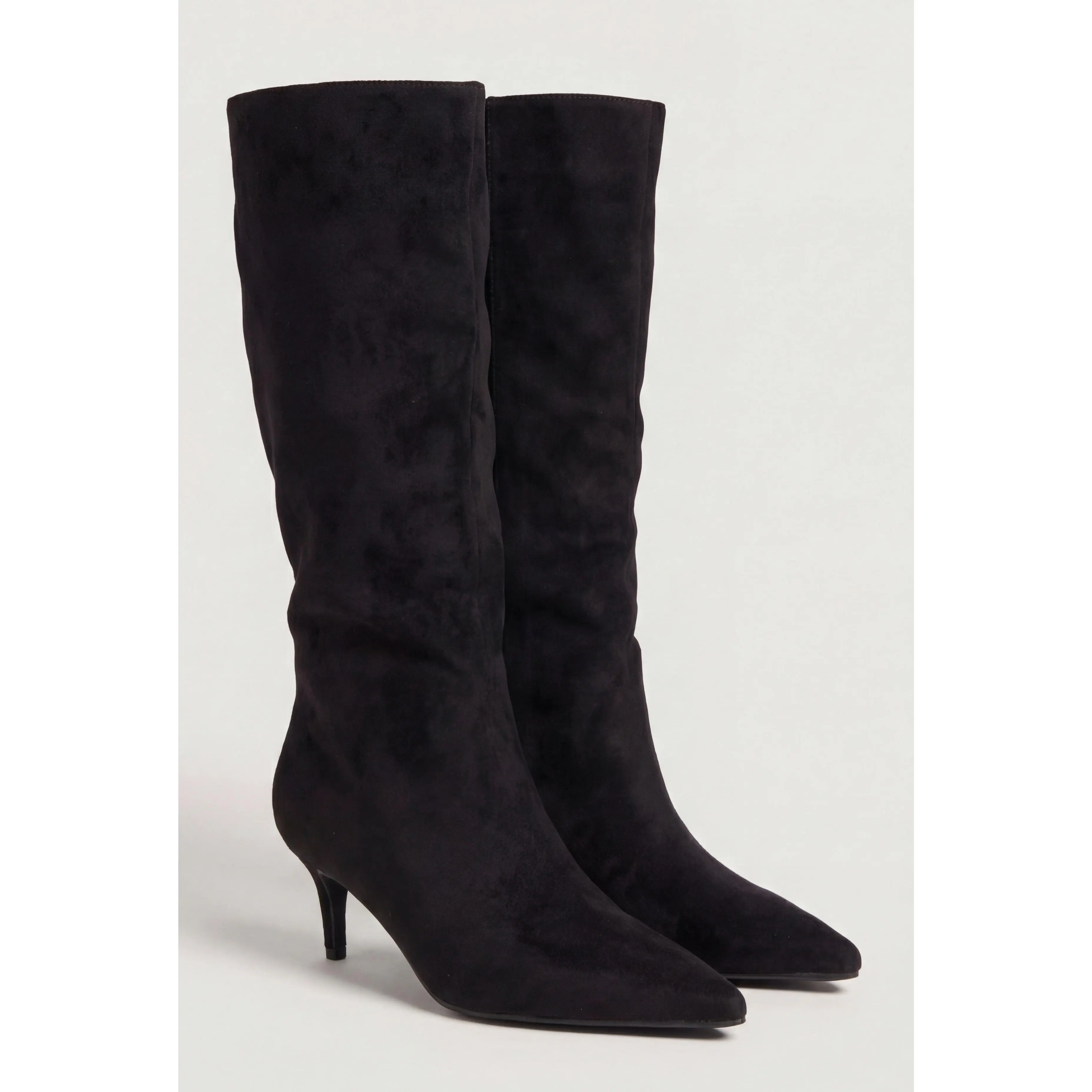 Slouchy Pointed Toe Kitten Heel Boots