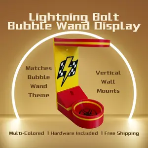 Lightning Bolt Vertical Wall Mount Display for Theme Park Bubble Wands | 3D Printed Multi-Color Holders + Hardware Included