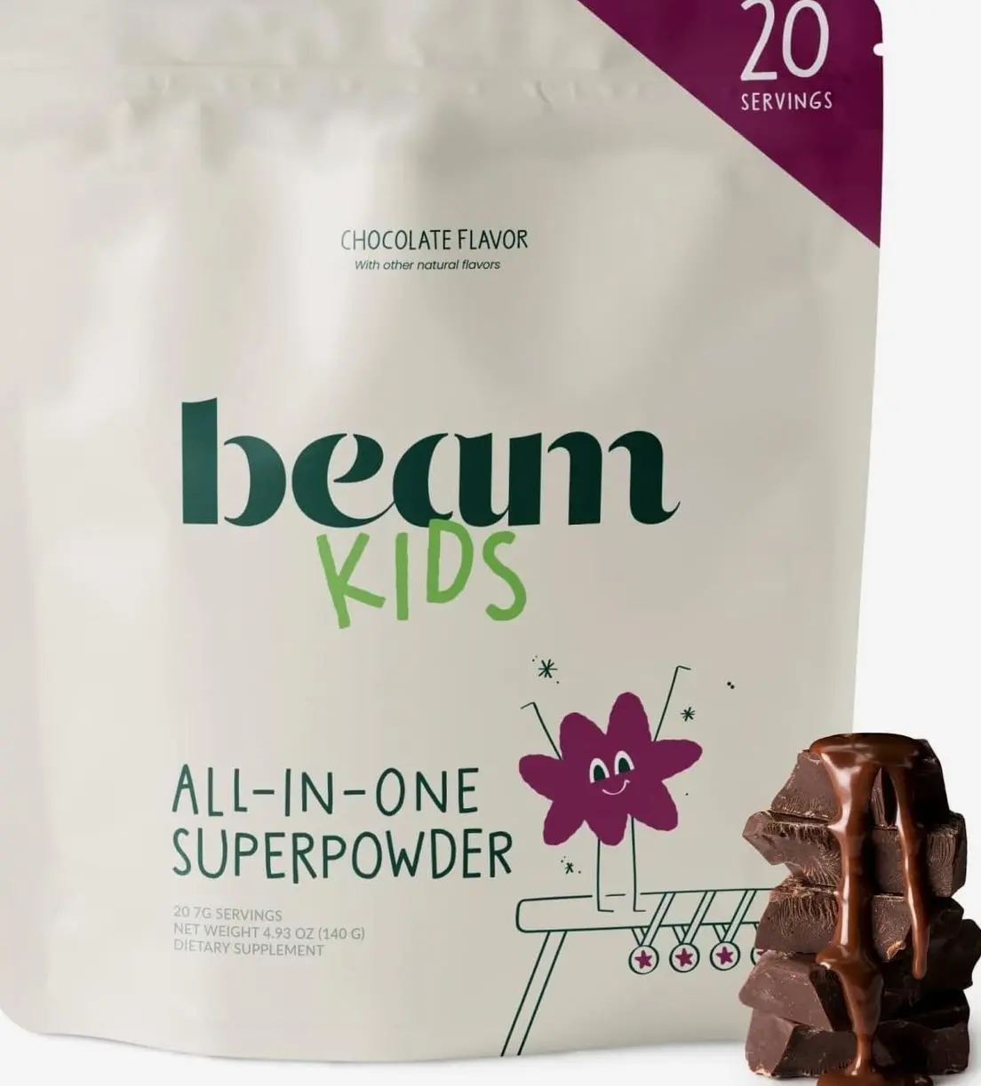 BEAM Kids Multivitamin Powder – Kids Vitamins with Greens, Probiotic & Prebiotic, Immune Support for Children & Toddlers, No Artificial Sweeteners, for Picky Eaters, 20 Servings, Chocolate Flavor