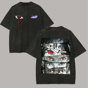 Sharingan T Shirt Rinnegan Eyes Vintage Acid Wash Streetwear Retro Anime Graphic Men Tees Cotton Clothing