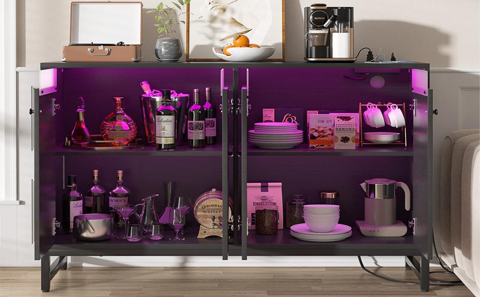 Sideboard Buffet Cabinet with Power Outlet, Kitchen Storage Cabinet with LED Light, Accent Cabinet for Dining Room, Living Room, Hallway unique bedroom furniture Sideboard Buffet Cabinet with Power Outlet, Kitchen Storage Cabinet with LED Light, Accent Cabinet for Dining Room, Living Room, Hallway unique bedroom furniture