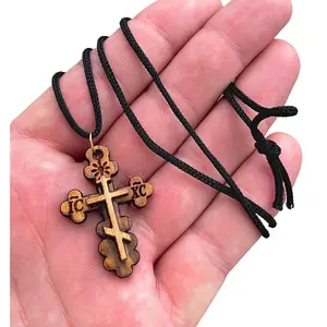 Handmade Olive Wood Orthodox Cross & Necklace from the Holy Land