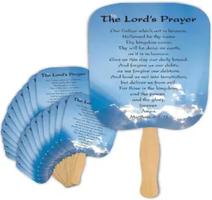 Pack of 6 Premium Quality Foldable Hand Fans, Lord's Prayer Design - Compact, Portable, Durable Nylon Church Fans Handheld for Outdoor & Indoor Use - Perfect Party Favor