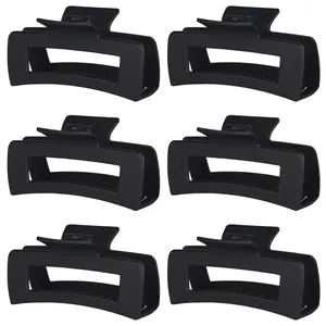 4 Inch Big Hair Claw Clips 6 count Large Claw Clips for Thick Hair Square Hair Clips for Women Rectangle Hair Clips Banana Jaw Clips Hair Accessories for Girls - Black