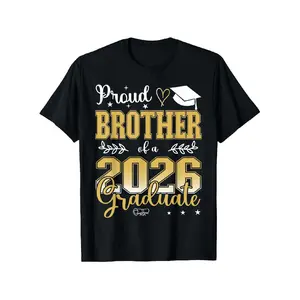 Proud Brother of a Class of 2026 Graduate T-Shirt Casual, Loose Fit, Crew Neck, Slight Stretch Fabric, Festive Slogan Design, Perfect for Graduation Season, Spring, Valentine's Day, St Patrick'sUnisex Mens&womens 2026 Round Neck Regular Fit Couple T