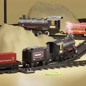 Steam Electric Vintage Train Carriage Large Classic Locomotive Toy Set, Simulation Whistle Sound, Parent-Child Interaction, Christmas Gift