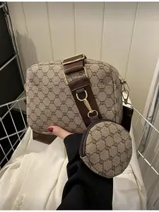 Vintage Pattern Square Bag Classic Women's Crossbody Bag with Detachable Wallet Accessory