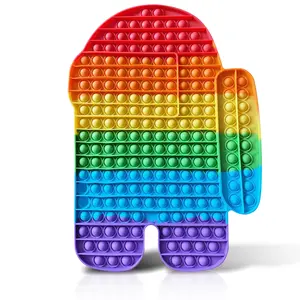 Large Among Us Fidget Toy Antistress Sensory Bubble Toy Jumbo Big Size Push Pop Fidget Toy, for Autistic Kids Special Needs Children Anxiety Adults Rainbow Color