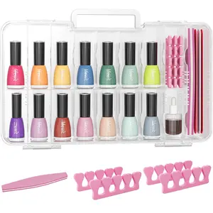 Lifewit Nail Polish Organizer for 36 Bottles Portable Sturdy Gel Nail Storage with 8 Adjustable Sections 4 Nail Separators Clear Case Secure Locking Clips Included
