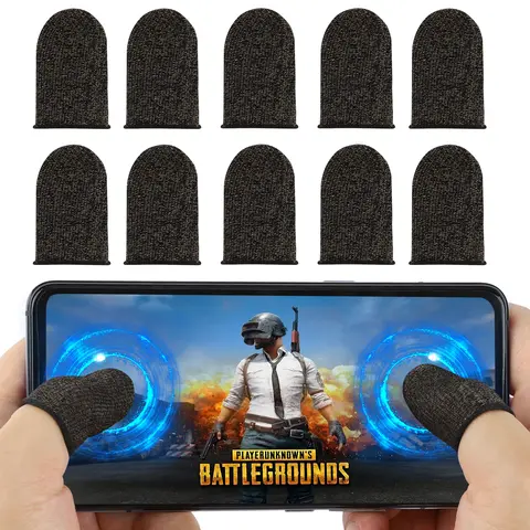 10 x Mobile Game Finger Sleeves, Thin-Fit Spandex Copper Touchscreen Sleeves, Anti-Sweat Breathable Fast Drying Abrasion Resistant Game Peripherals, Smartphone Controller Accessories with Metal Container