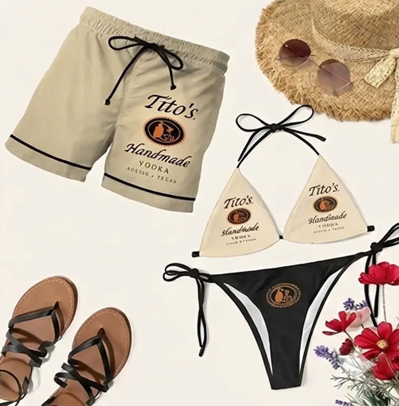 Handmade Vodka Matching Swimwear Set Couples Bikini & Trunks Summer Gift