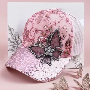 Women's Baseball Cap Mesh Breathable Sun Hat, Butterfly Embroidered Sequin Trendy Hat, Women's Diamond Hat, Street Casual Fashion Hat Fashion accessories lobster clasp