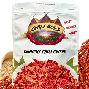 Chili Boys Spicy Crunchy Chili Crisps with Sesame Seeds | Crispy Fried Chili Snack and Food Topper | Vegan | Gourmet Savory Pepper Chips | Ready to Eat | Resealable Bag | 120g