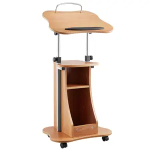 VEVOR Podium Stand, 43-Inch Wooden Lectern, Portable Laptop Desk with Lockable Wheels, Wide Reading Surface and Open Storage Area, Adjustable Height and Angle, for Speeches, Lectures, or Presentations