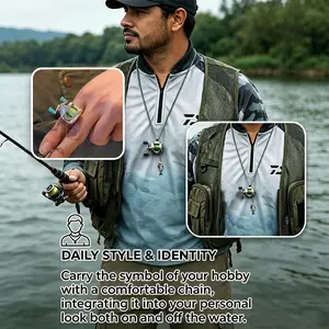 Best Gift for Men - Mini Fishing Reel Necklace or Fishing Line Ring – Functional Rotating Spinning Reel Pendant Jewelry, Unique Fishing Gift for Fishermen, Anglers & Fishing Enthusiasts, Birthday Holiday Father's Day Gift