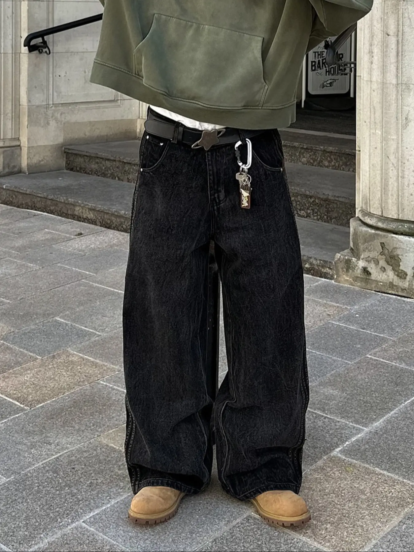Men's New Casual Loose Denim Jeans with Striped Side Design, Versatile All Seasons Simple Style, Comfortable Everyday Wear