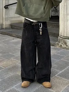 Men's New Casual Loose Denim Jeans with Striped Side Design, Versatile All Seasons Simple Style, Comfortable Everyday Wear