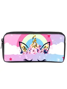 Single-layer pencil case with unicorn and pony print