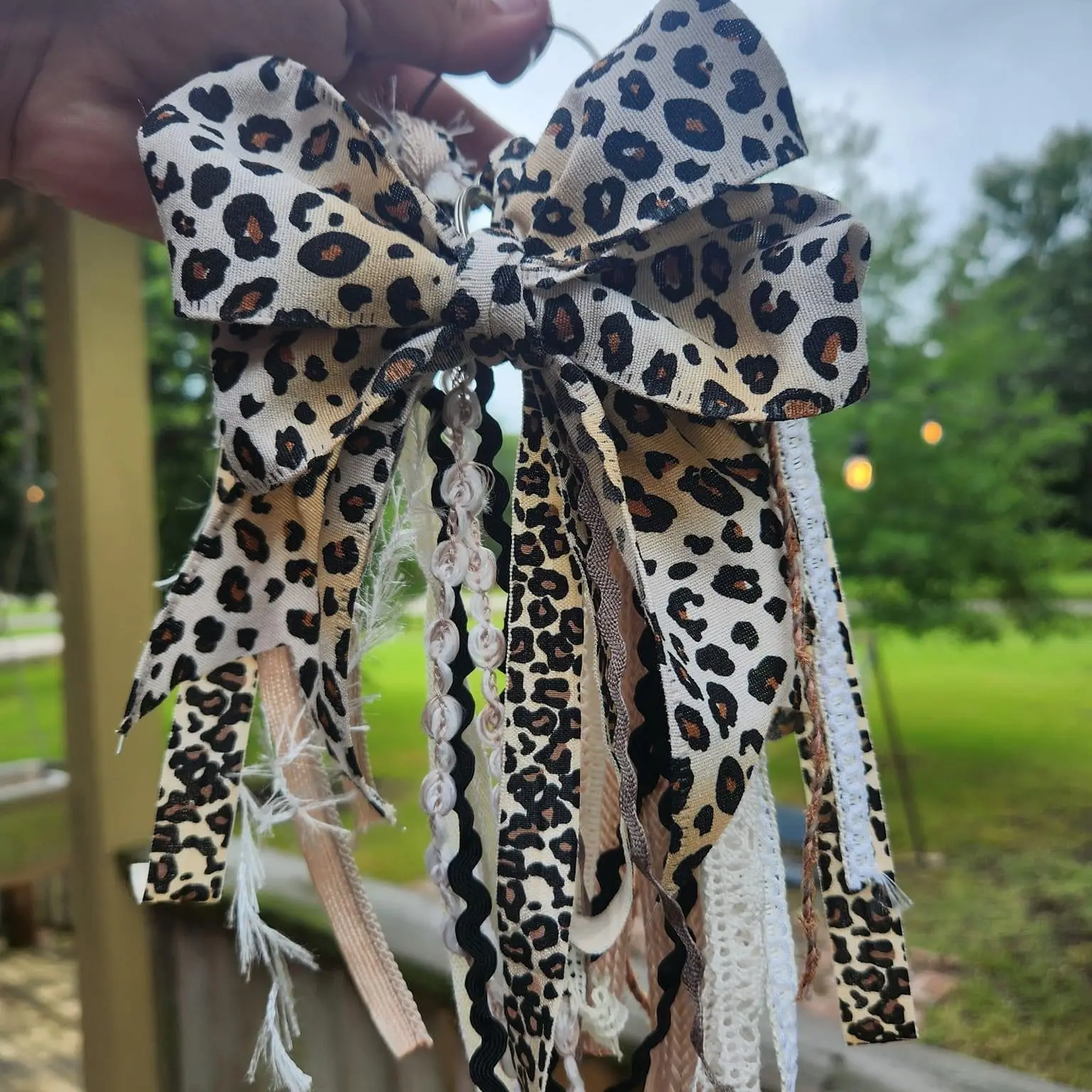 Bad Moms Boutique Handmade Leopard Print Rubber Bag Tassel with Ribbon Accent & Locking Keychain for Women's Stylish Everyday Use