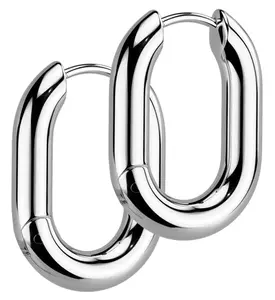 Ovate Stainless Steel Hinged Hoop Huggie Earrings