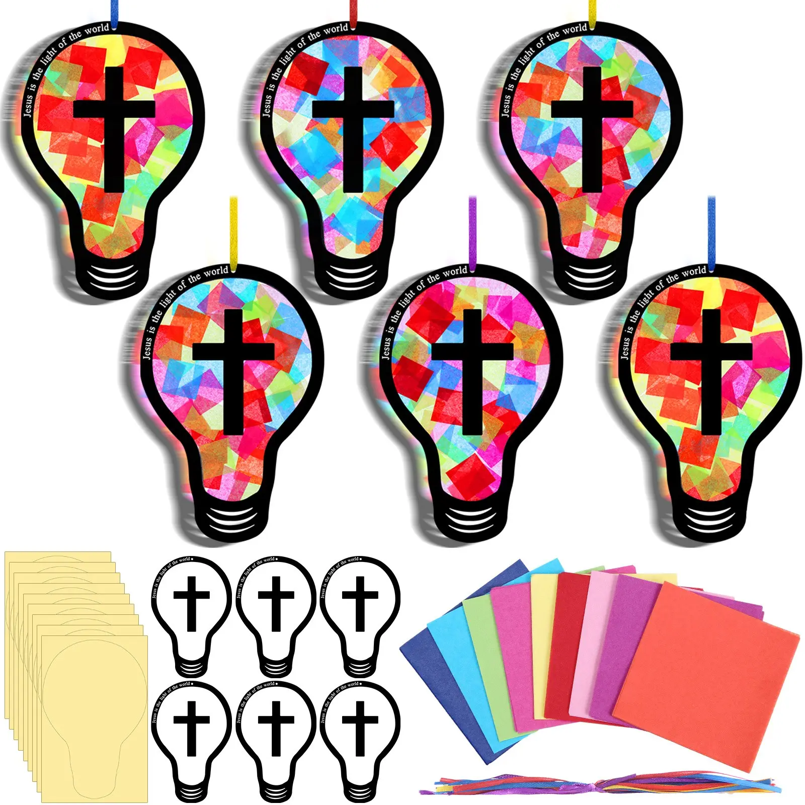 32 Sets 2026 Vbs Light Craft Kit, Illumination Themed Christian Suncatcher Light Bulb Cross Stained Glass Art for Easter Sunday School Back to School Activities (Crafts)
