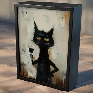 Vintage Cat Design Wooden Sign, Decorative Plaque, 1 Count Retro Wall Decor with Wine Glass, Tabletop Display, Home Decor for Living Room Bedroom Office