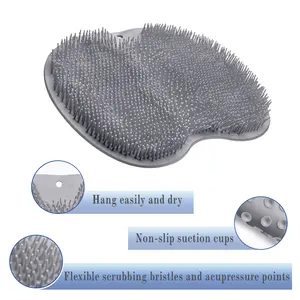 Back & Feet Cleaning Mat,Silicone Shower Foot Scrubber Pad,Shower Massage Soft Bristles Exfoliating Scrubber,Wall Mounted Slip Suction Cups for Use,Bathroom Bathing Accessories Body Care Tool