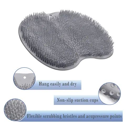 Back & Feet Cleaning Mat,Silicone Shower Foot Scrubber Pad,Shower Massage Soft Bristles Exfoliating Scrubber,Wall Mounted Slip Suction Cups for Use,Bathroom Bathing Accessories Body Care Tool