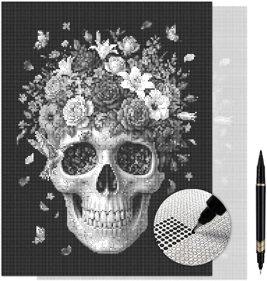 Flora Mortis Floral Skull Dot Painting Kit for Adults — 13×17 Canvas with Dual-Tip Marker