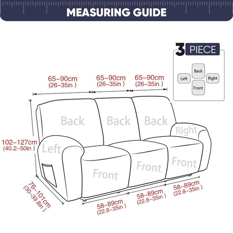 3-Seater Soft Recliner Chair Cover, Washable Sofa Couch Slipcover with Pocket, Nonslip High Elasticity Furniture Protector for Living Room, Bedroom & Home Decor