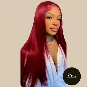 LINDA【WA-SM9821】 28" Lace Front 13*4 Bone Straight Synthetic 99J Red Wig for Daily Use/Party