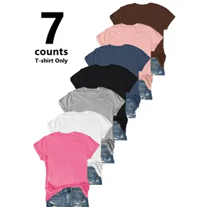 【Limited time deal】Women's Loose Fit Short Sleeve T-Shirt Soft Breathable Everyday Basic Top Solid Color Round Neck Streetwear Tee in Multiple Colors（T-shirt only）