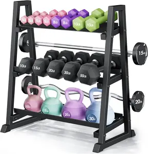 Dumbbell Rack, 3 Tiers Heavy Duty Weight Rack for Home Gym, Trapezoidal Frame Space Saving Weight Storage Racks for Dumbells, Kettlebells, Barbells, Dumbbell Rack Stand Only (1300LBS Capacity)
