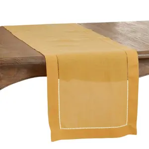 SARO  16 x 72 in. Oblong Classic Hemstitch Border Table Runner Mustard