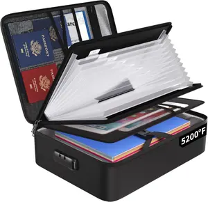 File Organizer Bag with 13 Pocket Accordion File Folder Fireproof Document Organizer with Lock& Labels,Multi-Layer Portable Home Travel Safe Storage Box for Important Documents Files and More