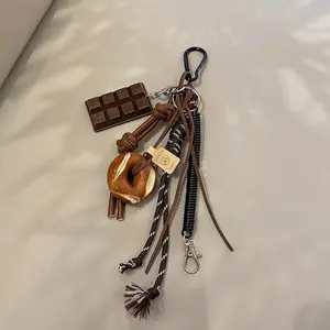 Stylish Bagel Chocolate Climbing Cord Accessory Bag Charm Keychain Bags Pendant, Mock lye bread, Fashion Pendant, Personalized DIY