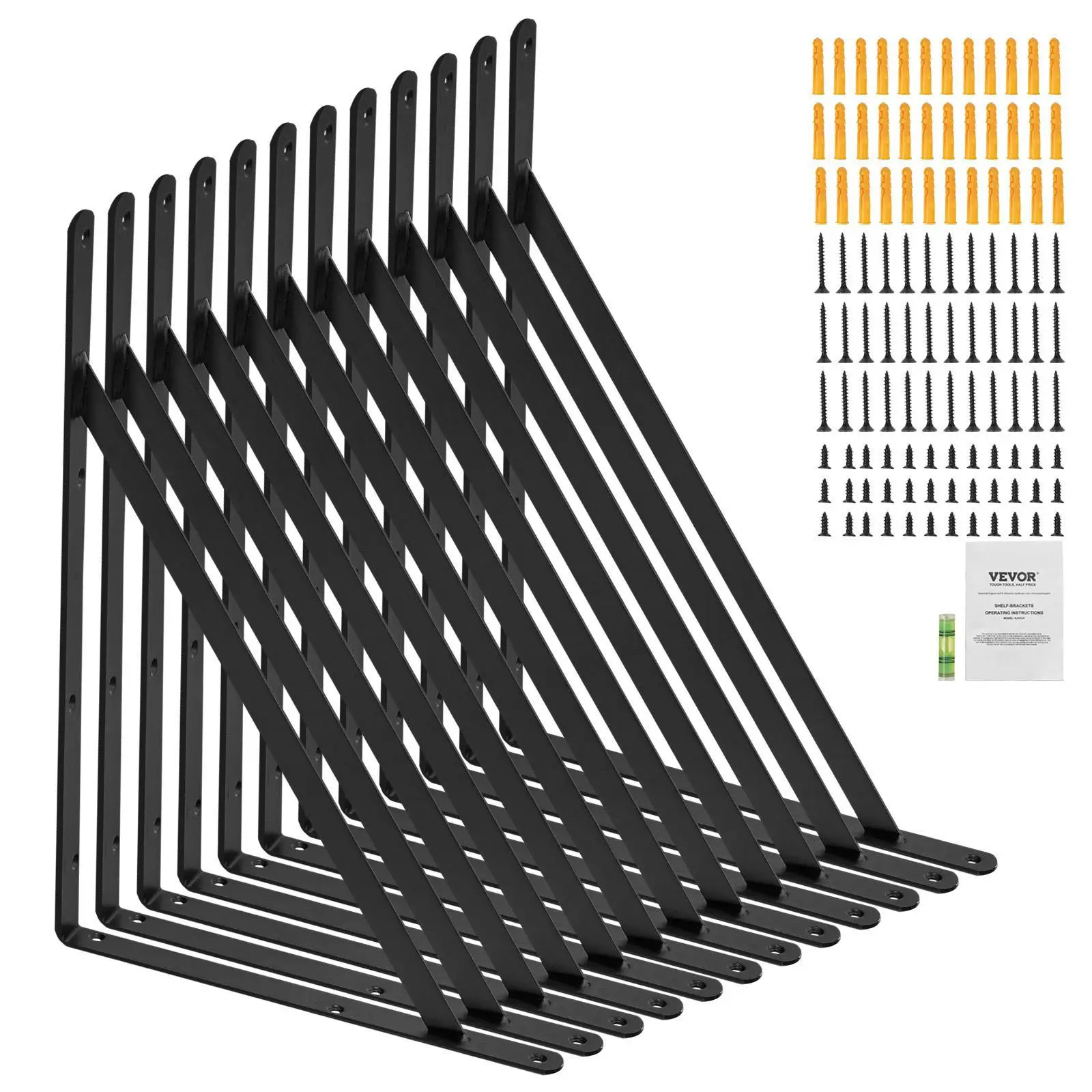 VEVOR Shelf Bracket,  , 18 x 12 in 12 Pcs, Heavy Duty Floating Shelf Brackets, Brackets for Shelves, 3mm Thick Matte Black Triangle Shelf Bracket,Steel Shelving Brackets with 160 lbs Load Capacity#BackToSchool